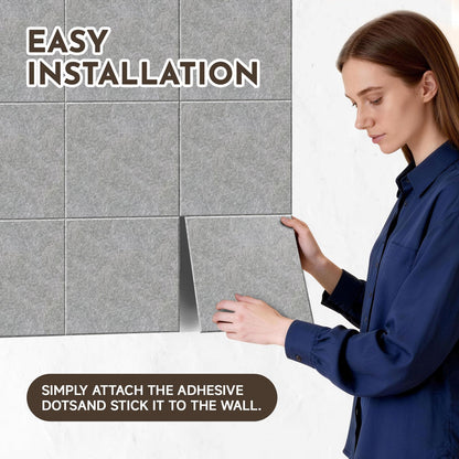 MISSDAY Dark Grey Acoustic Wall Panel Large Felt Bulletin Board 48" x 36" Cork Board for Wall, 12-Pack Boards with 72 Adhesive Tabs, 50 Pins, Pin Board for Home Office Classroom Soundproof Wall Tile