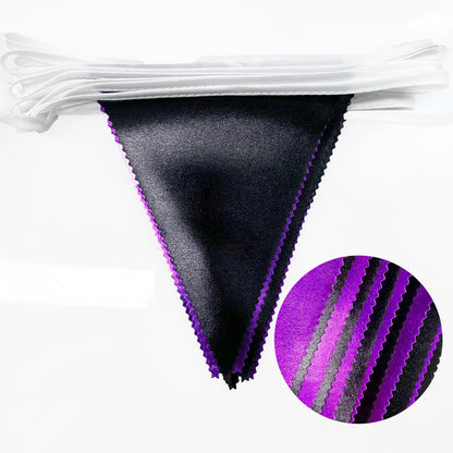 Purple and Black Party Decorations Metallic Fabric Triangle Pennant Banner Flag Bunting Garland for Graduations Birthday Retirement Wedding Baby Shower Bachelorette Halloween Outdoor Party Supplies