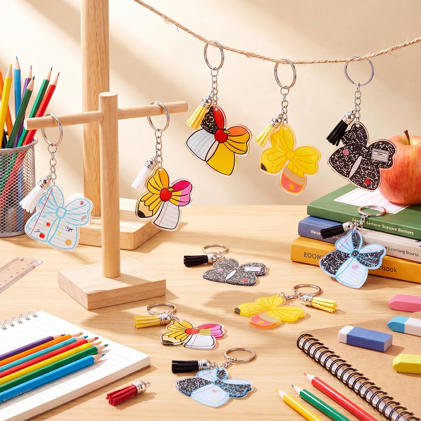 Sureio 30 Pcs Back to School Teacher Appreciation Gift Bulk Mini Notebook Keychain Gifts Bulk Note Book Bundle for Preschool(Bow)