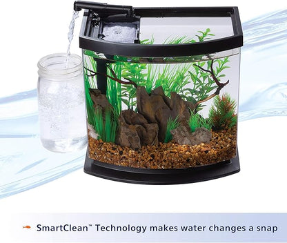 Aqueon LED MiniBow Small Aquarium Fish Tank Kit with SmartClean Technology, Black, 2.5 Gallon