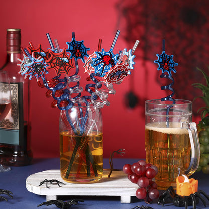 Acellegic 24 Pcs Spider Party Decorations Spider Web Drinking Straws Reusable Plastic Crazy Straws Daily Web Drinkware Accessories Halloween Goodie Bags Stuffers for Birthday Party Supplies Gifts