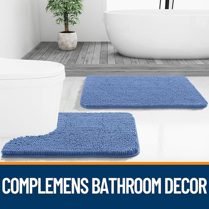 OLANLY Small Bathroom Rugs 24x16, Soft Absorbent Chenille Bath Rugs, Rubber Backing Quick Dry, Machine Washable Bath Mats for Bathroom Floor, Tub and Shower, Home Decor Accessories, Cornflower Blue