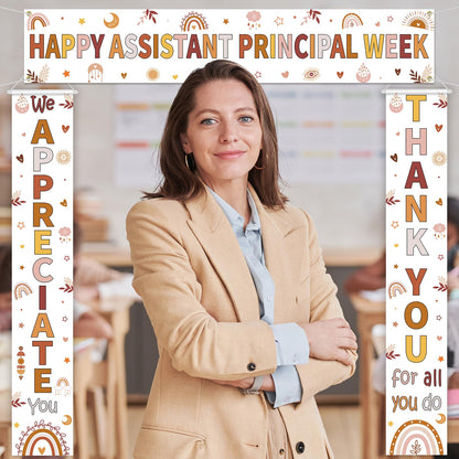 Fanfanwin 3 Pcs Happy Assistant Principal Week Banner Set Principal Appreciation Sign Banner We Appreciate Thank You Party Supplies Decorations for Men Women Education Workers