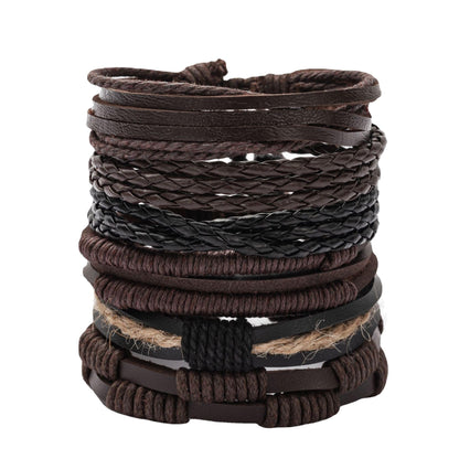 PINKPIN 24Pcs Adjustable Braided Leather Bracelets for Men Women Wrap Cuff Bracelet Cords Ethnic Tribal Handmade Wrap Wristband Bracelets Set