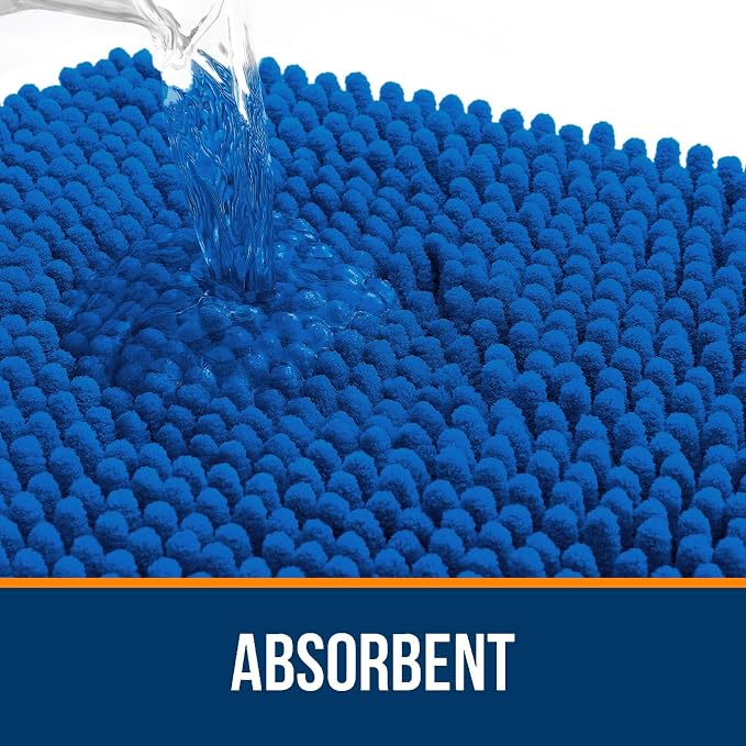 OLANLY Large Bathroom Rugs 45x27, Soft Absorbent Chenille Bath Rugs, Rubber Backing Quick Dry, Machine Washable Bath Mats for Bathroom Floor, Tub and Shower, Home Decor Accessories, Deep Navy Blue