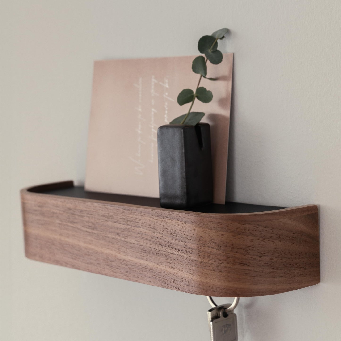 Kazai. Key Holder 'Toke' | Minimalist Key Hook Design from Berlin | Modern Key Holder Wall Mount with Wooden Shelf | Key Rack for Wall as Entryway Organizer | Walnut