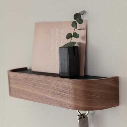 Kazai. Key Holder 'Toke' | Minimalist Key Hook Design from Berlin | Modern Key Holder Wall Mount with Wooden Shelf | Key Rack for Wall as Entryway Organizer | Walnut