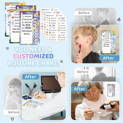 Chore Chart for Kids: Dry Erase to Do List, Morning/Bedtime Routine Chart, Magnetic Checklist, Toddler Visual Schedule, Daily Behavior Chart for Fridge (4 Pack)