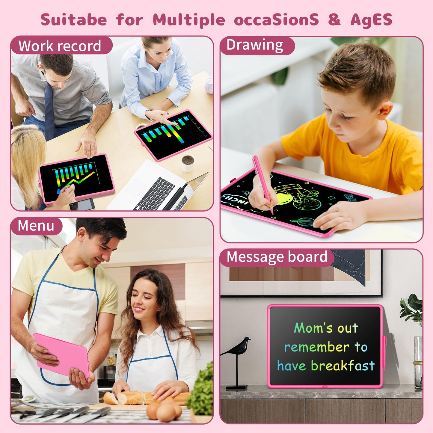 20 Inch LCD Writing Tablet for Kids, Children's Art Toys, Educational and Learning Drawing Kits, Birthday Gifts for Boys and Girs Aged 3-12+, Pink