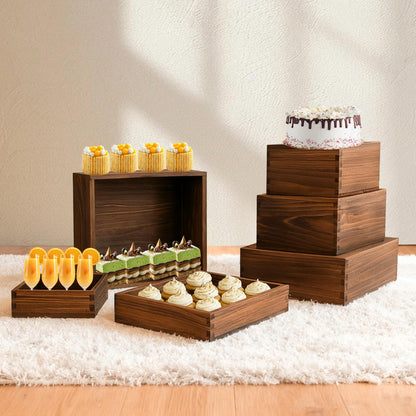 Verssure 6-Pack Wood Risers Display Stands, Multi-Height Food Risers for Buffet Table, Rustic Wooden Cake & Cupcake Stands for Party, Birthday, Wedding, Halloween Decor