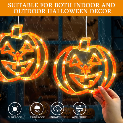 Qunlight Halloween Window Lights,3 Pack 48LED Pumpkin String Light with Battery Operated,Timer Memory Hanging Orange Halloween Light for Spooky Decor Outdoor Indoor Curtain Home Party Gift