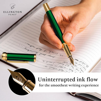 Luxury Fountain Pen Set- Fountain Pens for Writing - Smooth Medium Nib - Includes Refillable Ink Converter, 3 Ink Cartridges [Black & Blue], Gift Box - Elegant Calligraphy