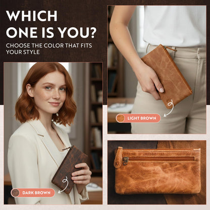 moonster Leather Pencil Case Pouch, Handcrafted 8" x 4" Leather Pen Case with Zipper - Pencil Cases for Adults with Side Pocket - Pencil Pouch Zippered Pen Bag - Light Brown