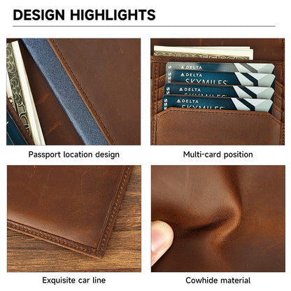 Genuine Leather Passport Holder Handmade Passport cover Lightweight Travel Bifold Passport coffee