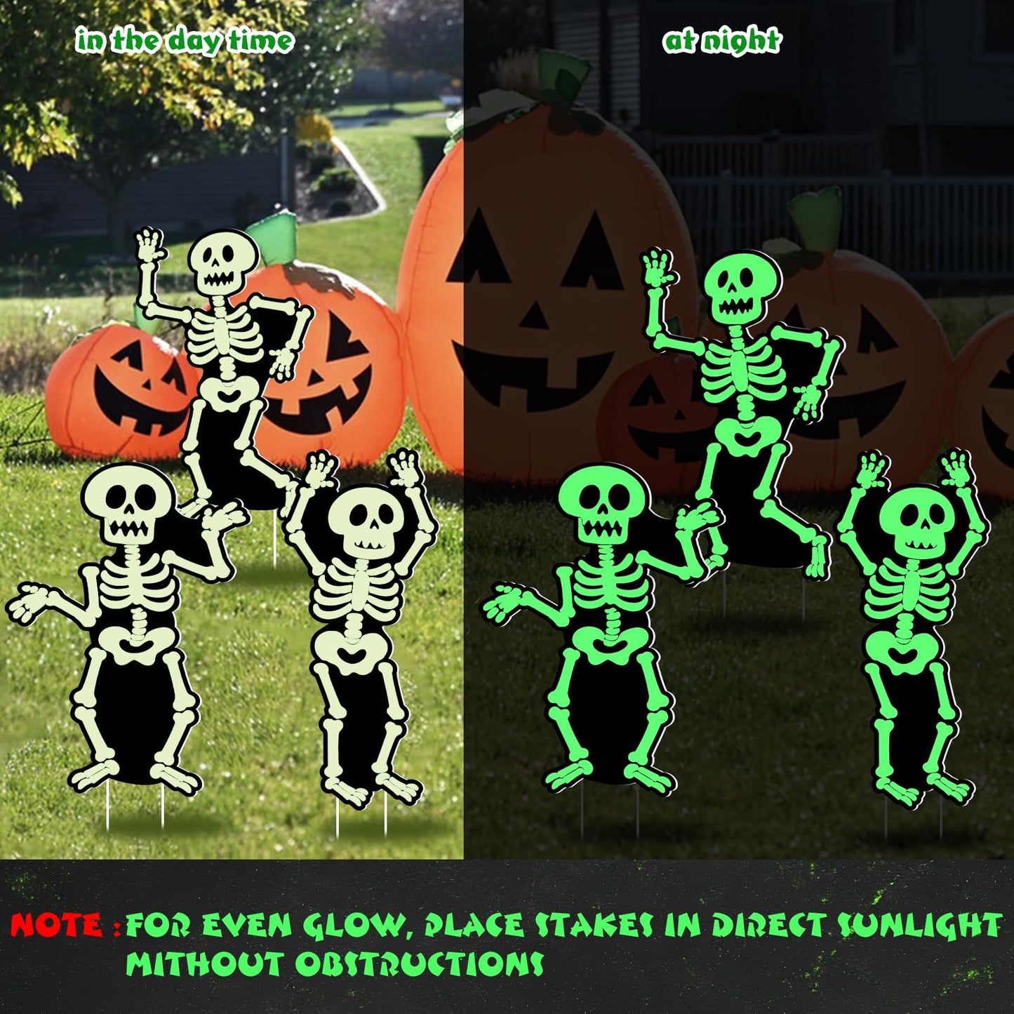 BOUTICOL 8 Pcs Halloween Glow in The Dark Skeleton Yard Signs Outdoor Decoration, Fluorescent Skeleton Ghost Yard Signs with Stakes for Lawn Garden Front Yard Cemetery Decor