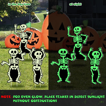 BOUTICOL 8 Pcs Halloween Glow in The Dark Skeleton Yard Signs Outdoor Decoration, Fluorescent Skeleton Ghost Yard Signs with Stakes for Lawn Garden Front Yard Cemetery Decor