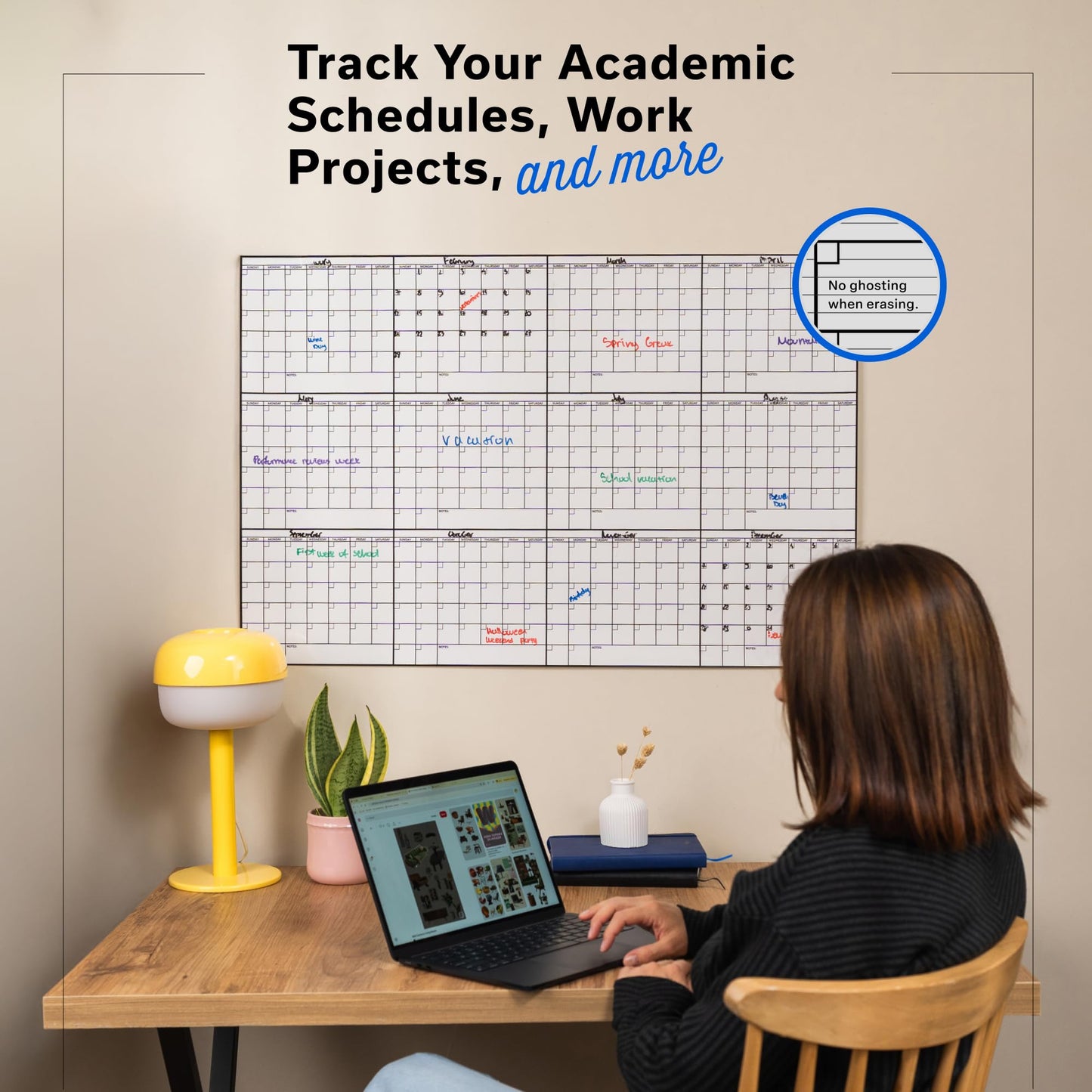 Yearly Large Dry Erase Calendar for Wall 24x36, for Year Family 12 Month, Undated Big Erasable Office, Rolled Whiteboard White Board, Classroom Annual Calendar Planner Dry Erase 36x24 Wall Reusable