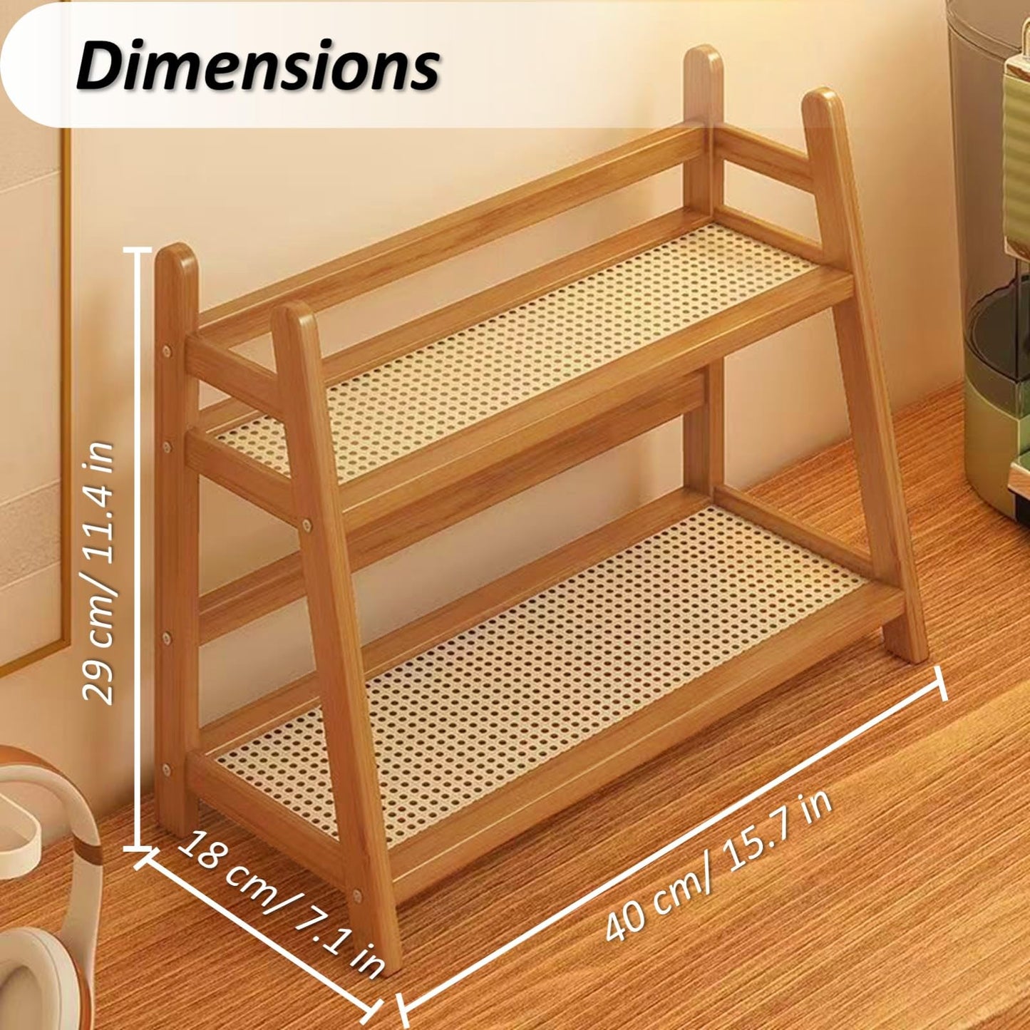 FYRLFB Household 2-Tier Cup Shelf Organizer, Kitchen Counter Shelf for Tea Coffee Bar Accessories, Bamboo Mug Holder Countertop, Matcha Stand, Cup Display, Condiment Storage Rack - Brown