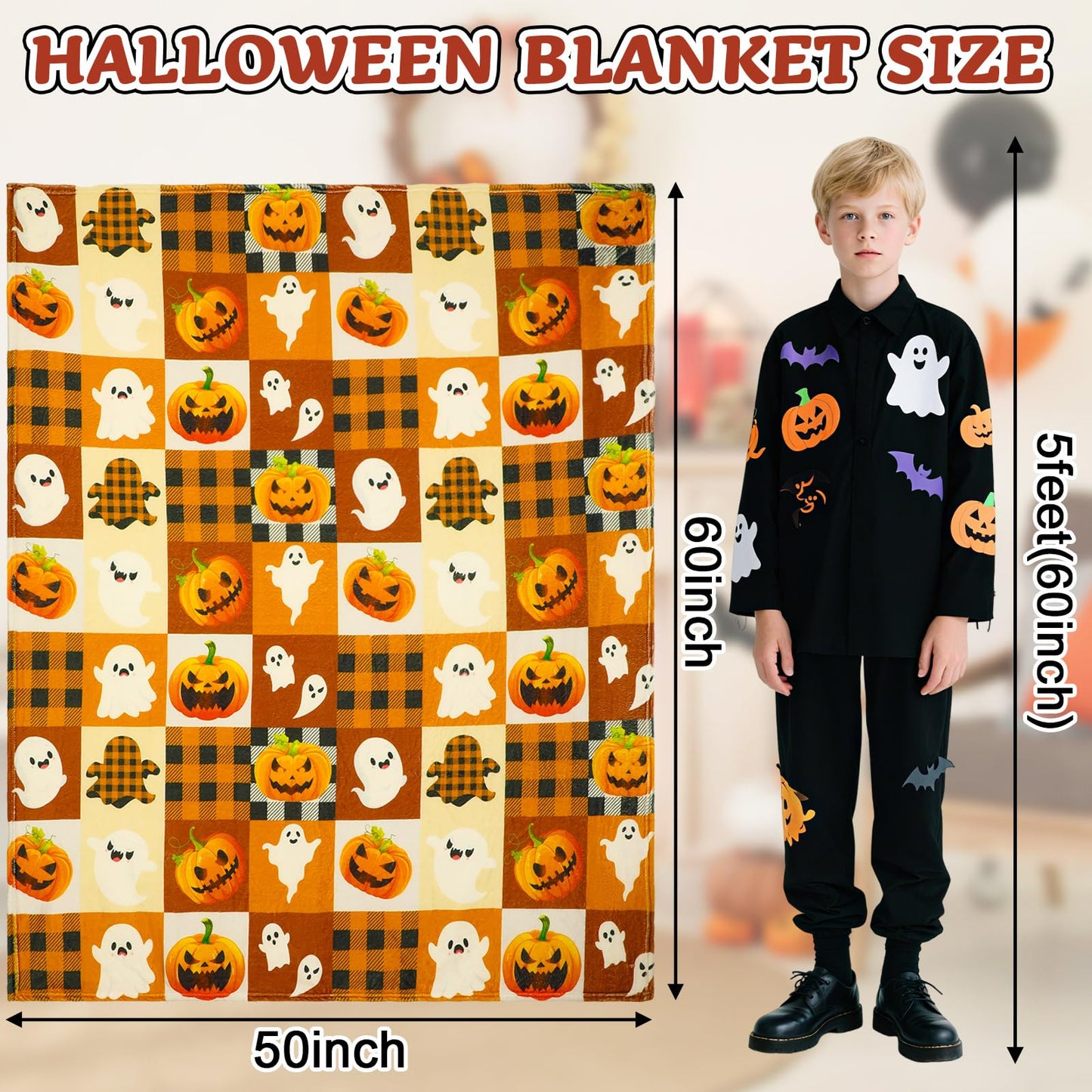 Jansun Halloween Blanket 50 x 60 in Orange Soft Couch Halloween Throw Blanket Living Room Throw for Women Men, Especially for Decor