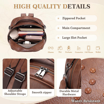 Chase Chic Mini Backpack Purse for Women, Vegan Leather Cute Small Backpack Ladies Fashion Shoulder Handbag for Travel Brown