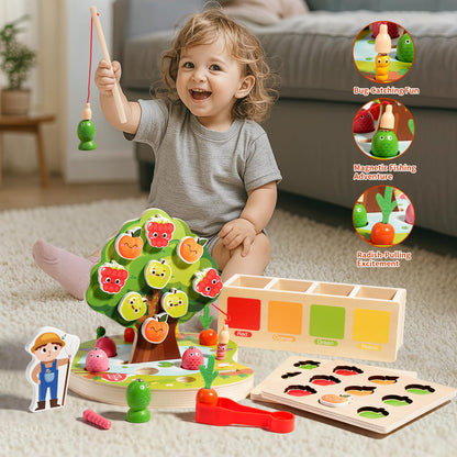 INIFEIDALA Montessori Toys for 3 4 5 Year Olds | Birthday Gifts for Boys & Girls, Wooden Educational Toddler Toys, Shape Sorting, Carrot Harvest & Magnetic Fishing Game – Fine Motor Skills Development