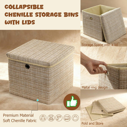 modscape 2-Pack 12"x12" Fabric Storage Bins with Lids, Collapsible Storage Bins for Clothes Toys, Sturdy Storage Cube for Bedroom Closet Shelves Home Organization (Shining Beige, 2)