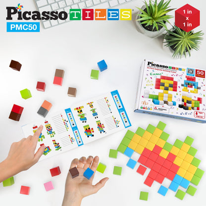 PicassoTiles Kids Pixel 1” Magnetic Puzzle Cube Mix & Match with Free Ideabook Sensory Toys STEAM Learning Building Block Magnets Construction Toy Set Stacking Magnet Creative Kit