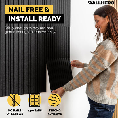 WALLHERO Large Bulletin Board, Tack Board, 59"x36" | 15 Pack | Wall Pin Board, Cork Board Alternative for Walls, Tablero de Corcho para Pared, Cord Board for Wall (Black Slats)