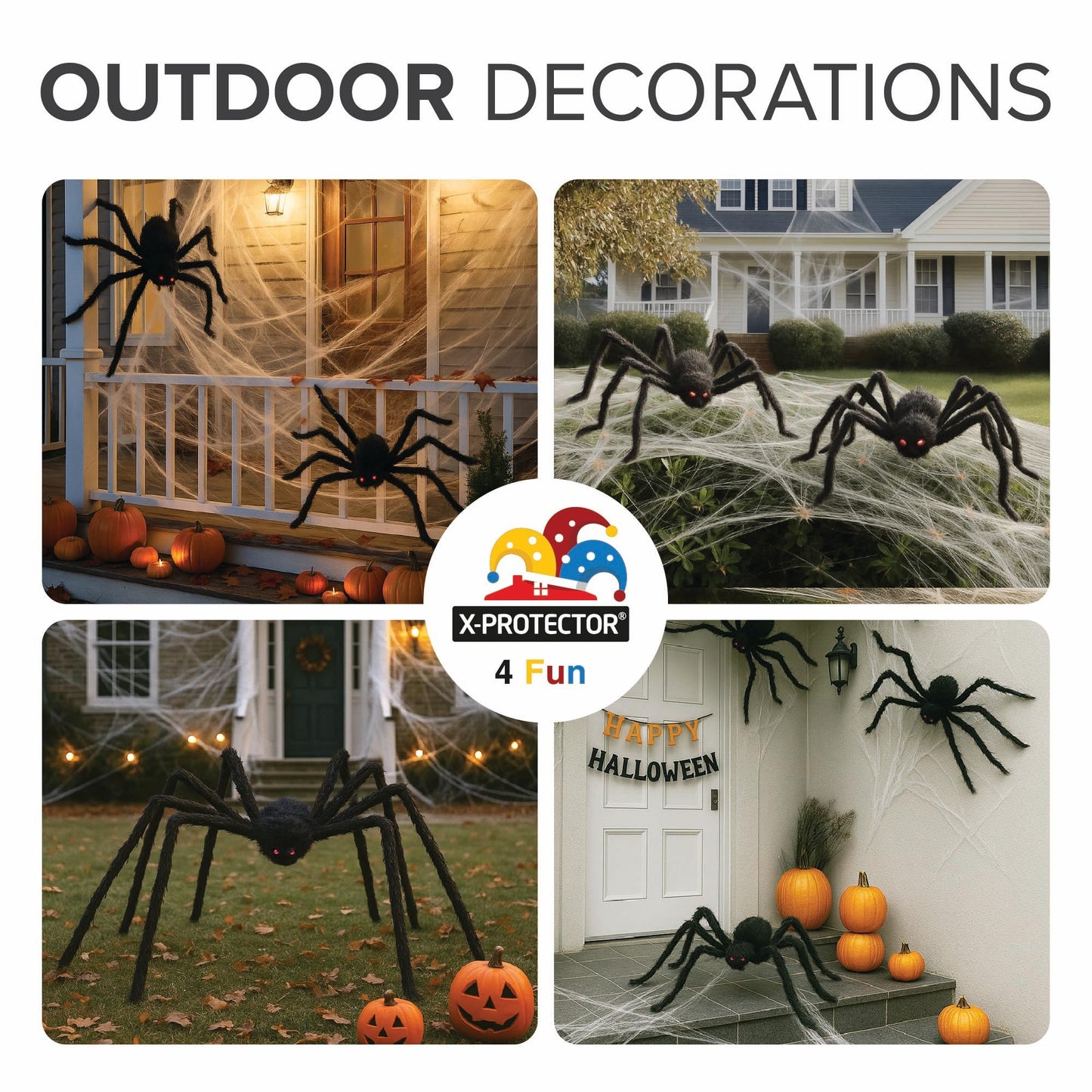 X-Protector Halloween Giant Spider - 2 PCS Pack Big Halloween Spider Decorations - Large 60" Outdoor Spiders Decor - Black Scary Indoor Party Decoration [Web not Included]