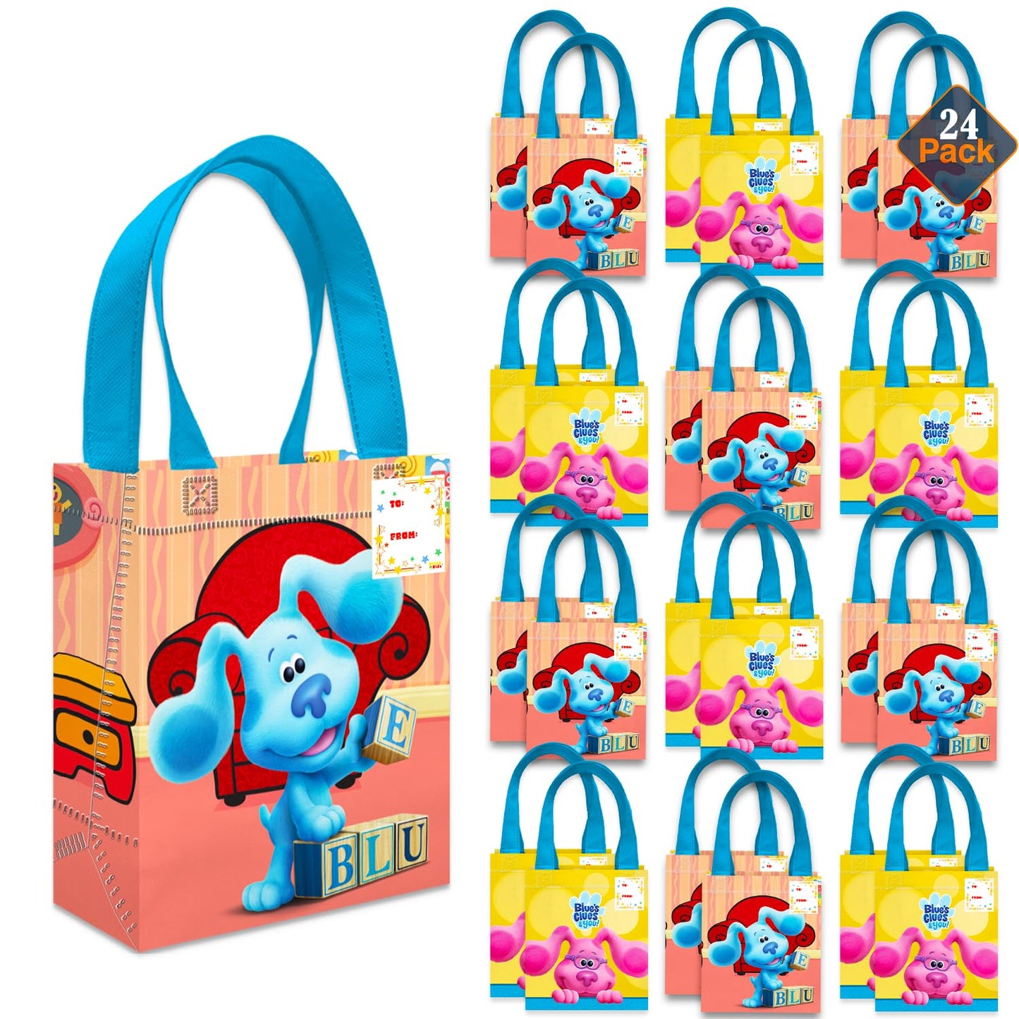 Blue's Clues Party Favor Bags Set – 24 Pack 8" Goodie Bags for Kids Bulk Reusable Mini Totes | Blue's Clues Birthday Party Supplies
