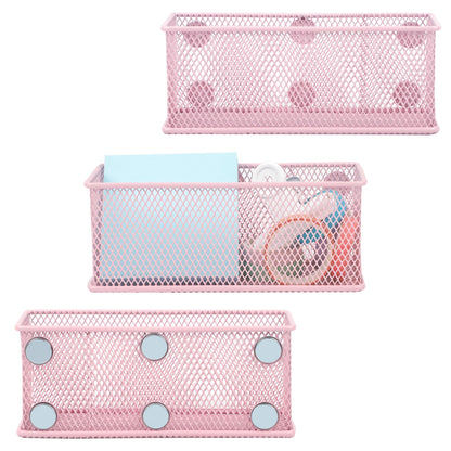 EASEPRES Magnetic Pencil Holder Set of 3 - Wire Mesh Storage Baskets Organizer with Strong Magnets - Perfect for Whiteboard, Refrigerator and Locker Accessories, Pink