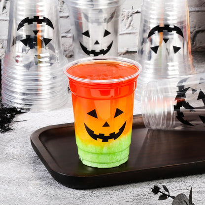 Pumpkin Face Plastic Cups Halloween Scary Disposable Party Cup Jack O Lantern 12oz Clear Cups for Candy Beverage Snacks October Trick or Treat Party Supplies (50)