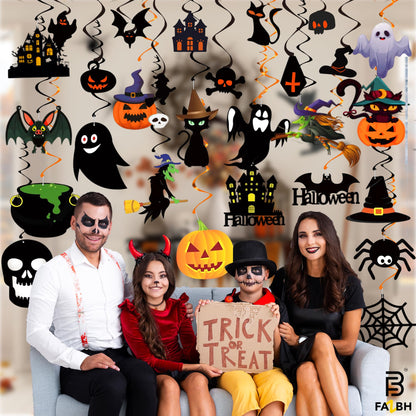 56 Pieces, Halloween Swirls for Hanging Halloween Decorations - No DIY | Ghost Pumpkin Witches Swirls, Scary Ceiling Streamers, Scary Party Decorations, Haunted House Decor, Classroom, Office Décor
