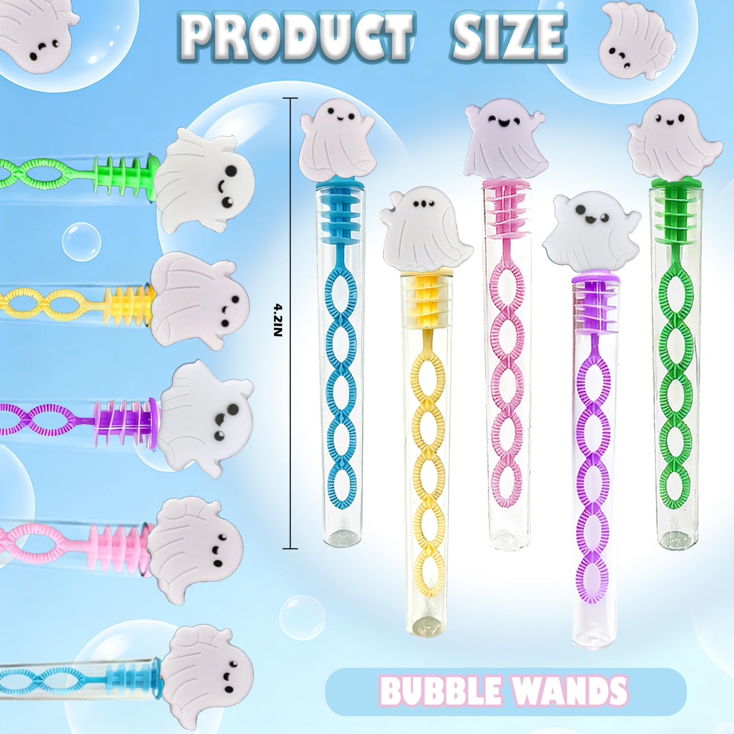 24 Packs Bulk Mini New Halloween Ghosts Shape Bubble Wands, Boys and Girls Holiday Party Favors Student Halloween Party Supply