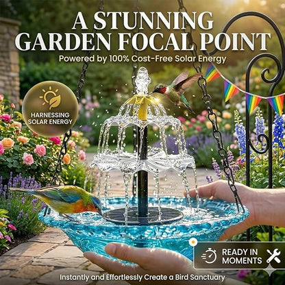 Solar Hanging Bird Bath Fountain, 2026 New 3 Layers Solar Powered Bird Bath Fountain, Outdoor Humming Birds Cascade Baths Fountains, Garden Patio Yard Backyard Lawn Decor (Pink)