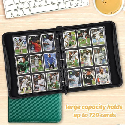 GERMUN 3 Ring 9 Pocket Zipper Card Binder, 720 Double Sided Standard PU Trading Card Album Folder for TCG & Sports Cards, Not Fit Top Loaders (Dark Green)