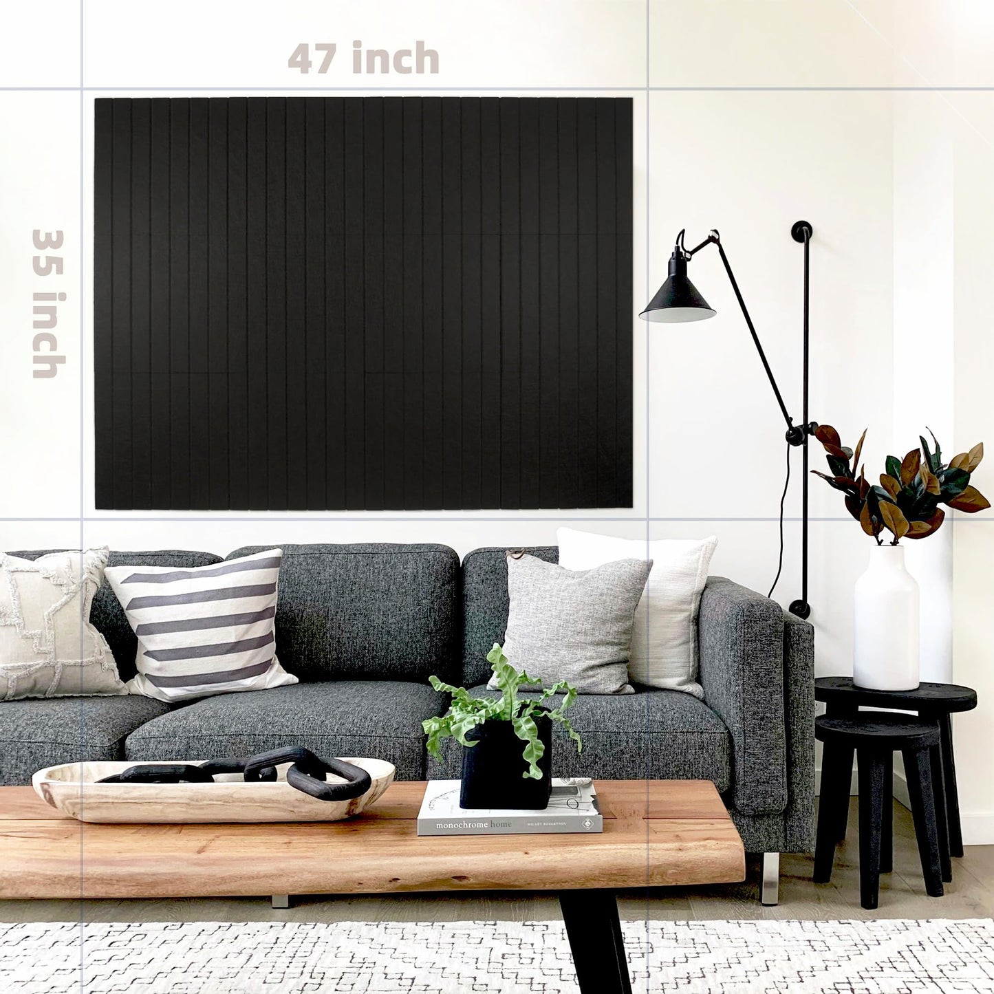 TENACR Cork Board Alternative-Felt Slat Wall Paneling,Office Bulletin Board for Decoration, Suitable for Displaying Photos and Documents, with Removable Adhesive Labels,12-Pack (Black)
