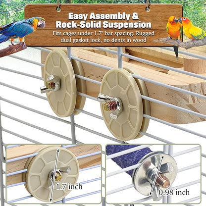BNOSDM Wooden Bird Foraging Toys with Paw Grinding Sticks, Natural Wood Enrichment Puzzle Toys for Training & Chewing Stand Platform Feeder Cage Accessoriesfor Parrots, Parakeets, Cockatiels, Conures