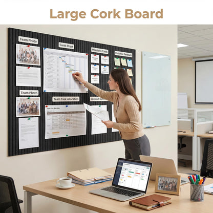 AHEONLAR Felt Bulletin Board 36"x 24", Cork Boards for Walls, 6 Pack Bulletin Board Large Cork Board for Office, Felt Boards with 40 Safe Removable Adhesive Tabs Wall Decor for Home(Black)