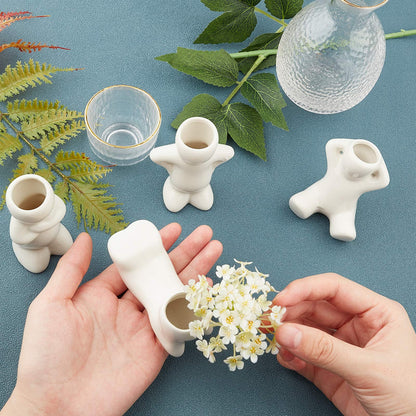 AHANDMAKER Mini Ceramic Air Plant Stand Holder, 4 Pcs Porcelain Doll Shape Plant Pots, Different Shape Ceramic Doll Tillandsia Airplant Container Pot for DIY Planting Home Office Decoration Supplies