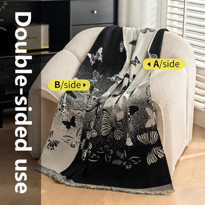 UWWGKK Chenille Couch Cover Reversible Butterfly Pattern Large Sofa Blanket