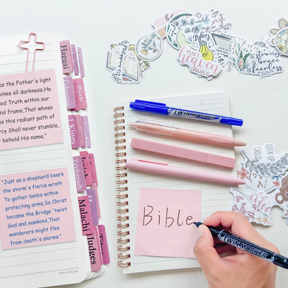 J6&H6 170Pcs Complete Bible Study Supplies Journaling Kit with Tabs, Highlighters and Color Pens, Notebook,Stickers & More Bible Accessories Set for Women, Beginner Christian Gifts(Pink)