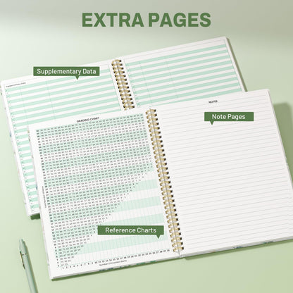 SUNEE Teacher Class Record Book for 9-10 weeks, 36 Names, 8.5x11 Inch, 104 Pages (52 Sheets), 100gsm Thick Paper, Larger Grade Recording up to 36 Students with Water-Resistant Plastic Cover,Full Leaf