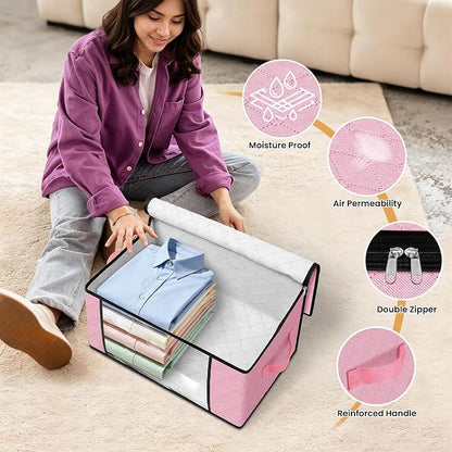 Fab totes 35L Closet Organizers and Storage, Foldable Under Bed Storage Containers, Storage bags for Organizing Bedroom, Closet, Clothing,Organization with Handle (6 Pack,Pink)
