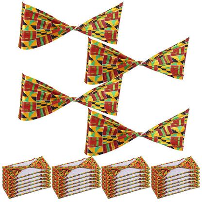 Newwiee 24 Pcs African Kente Chair Sashes Spandex African Kente Chair Covers Animal Print Elastic Chairs Sashes Bow Polyester Bands Ties Without Buckle for Animal Safari Theme Party Birthday Decor