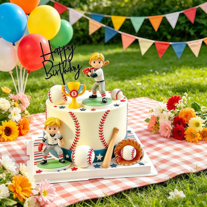 XLENGO 10 PCS Baseball Cake Toppers, Baseball Cake Decorations with Baseballs Player Trophy Gloves for Sport Theme Birthday Supplies