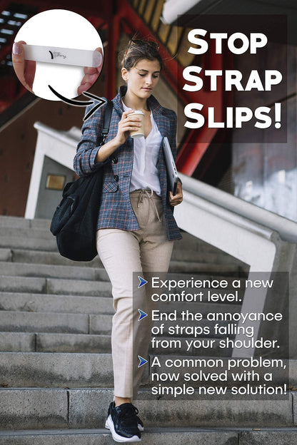 Strap Gummy - Stop Strap Slips - the ORIGINAL Shoulder Strap Grip Non Slip Strips - Set of 6 pieces, Semi-Clear