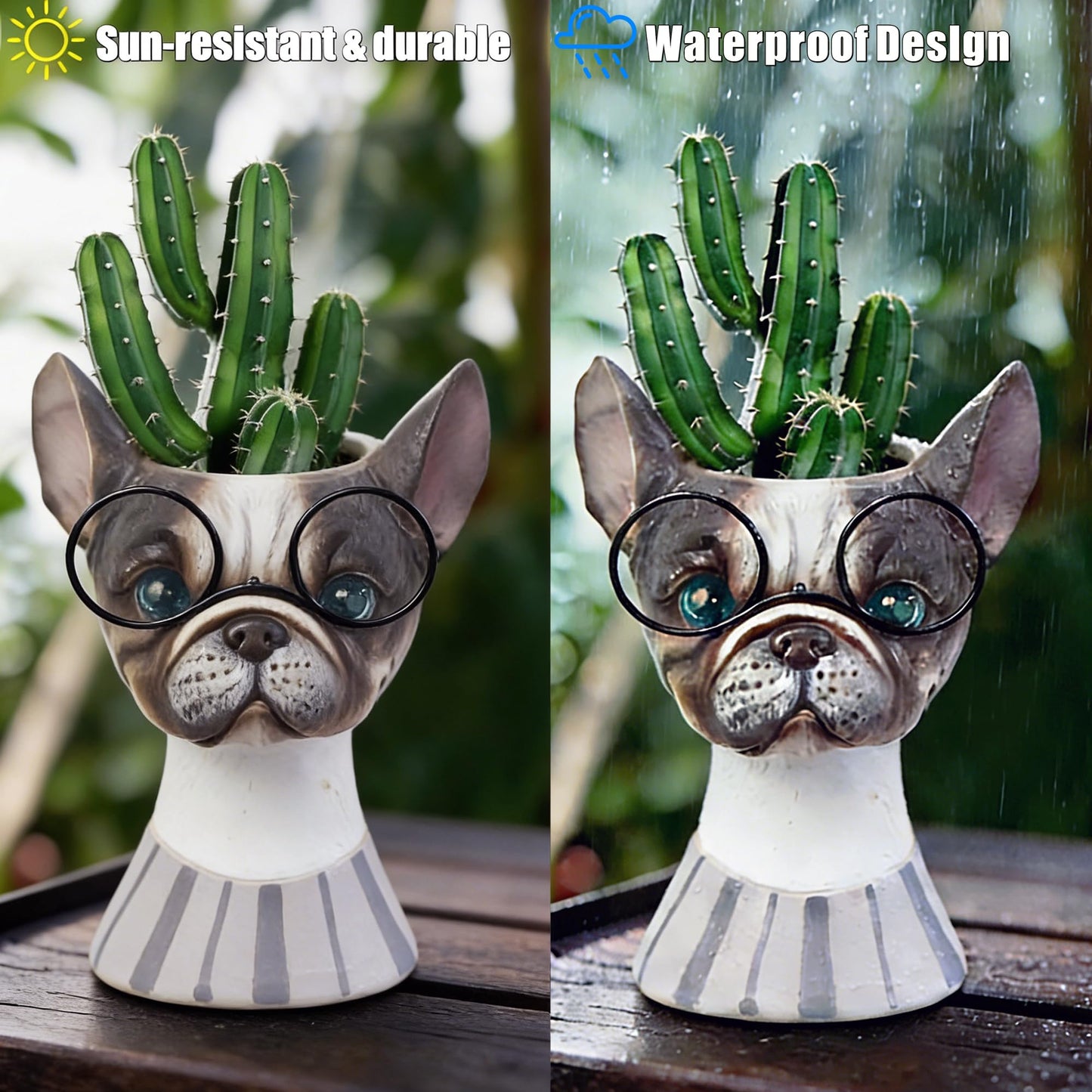 Made Funny Face Dog Flower Pots with Glasses - Standing Resin Planter Pot for Succulent & Trailing Plants, Cute Animal Novelty Planters, Indoor Outdoor Garden Decor