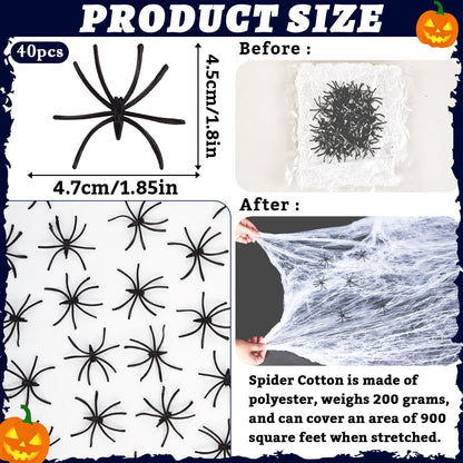 900 sqft Halloween Spider Webs Decorations with Extra Fake Spiders, Super Stretchy Cobwebs for Wall Indoor Outdoor Halloween Party Decor