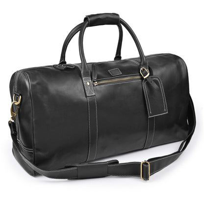 Leather Village Leather Duffel Bags for Men & Women-Stylish Travel Weekender Carry-On Sports Gym Overnight Luggage Bag - 20 Inch - Black